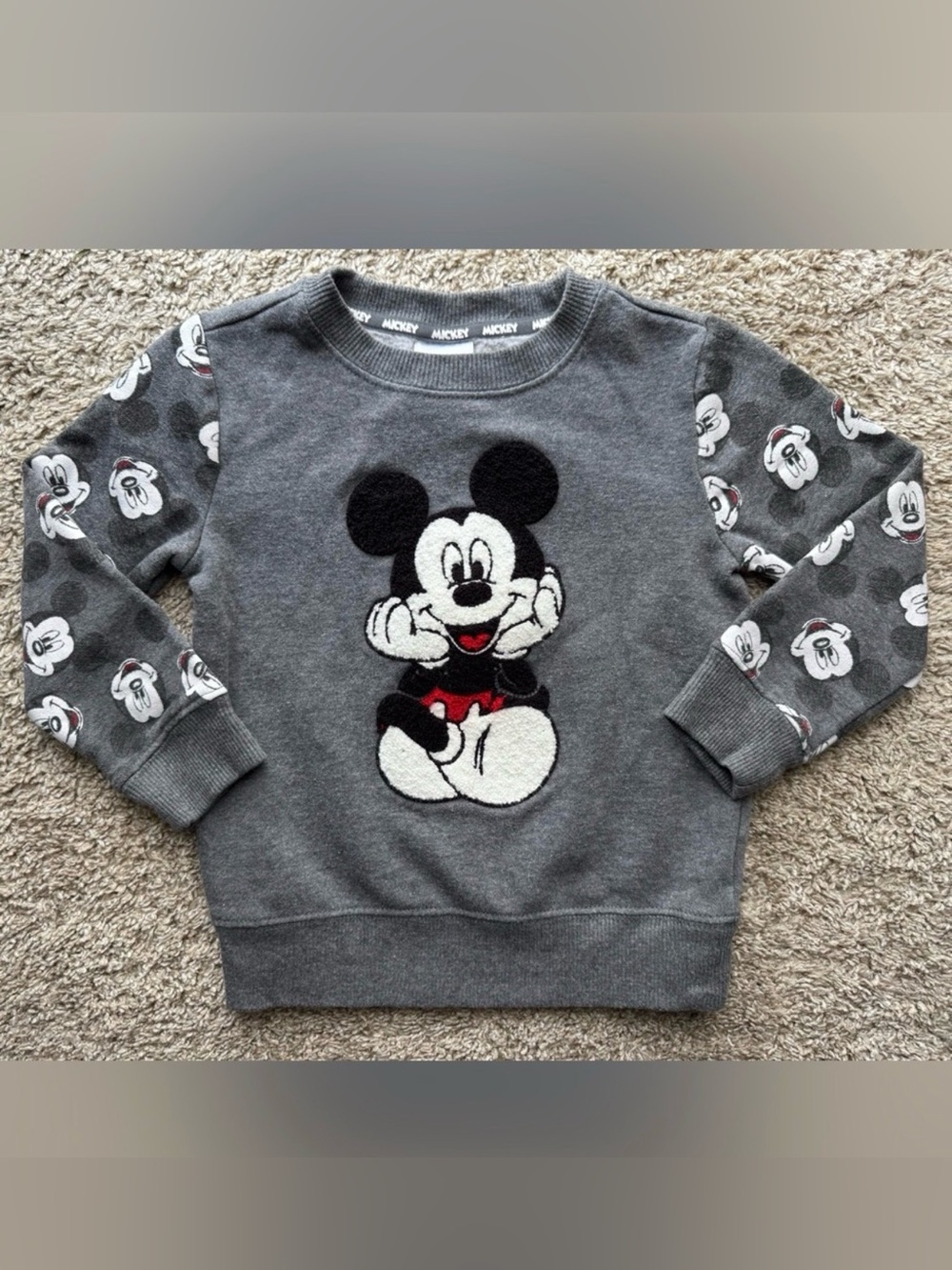 Disney Mickey Mouse Toddler Sweatshirt Gray Plush Graphic Pullover Size 3T